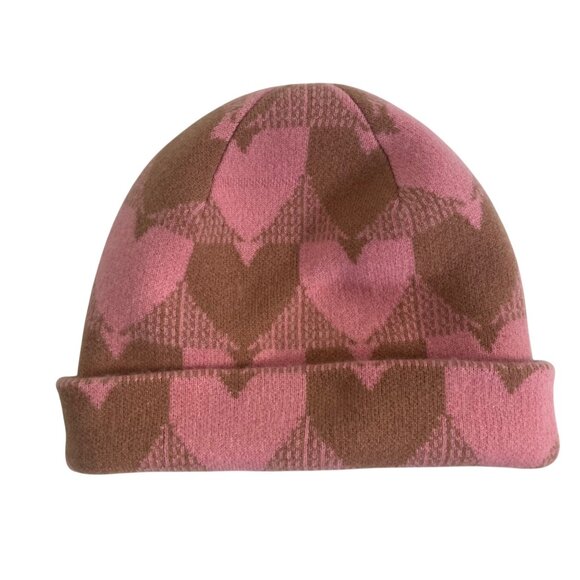 Kerri Rosenthal Cashmere Heart Hat Beanie Pink Brown Warm Quiet Luxury - Picture 2 of 11
